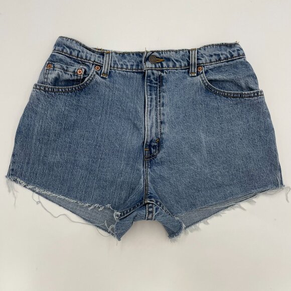 Vintage 90s Levi's Cut-Off Shorts 551 12 Petite Raw Hem Blue 1995 Casual Frayed - Picture 2 of 10